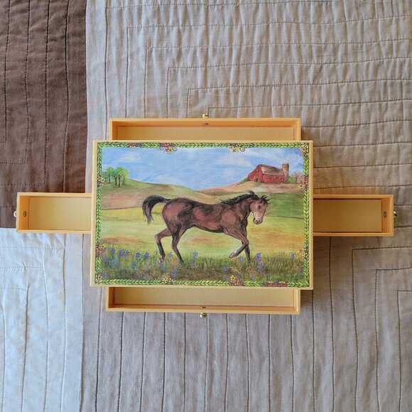 Reeves Enchantments Horse Mirrored Lid Jewelry Box with 4 Lower Drawers - Picture 7 of 9